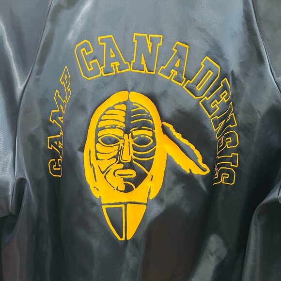 1960's 70s Camp Canadensis ILGWU Satin Varsity Jacket Men's L Navy Yellow - Picture 9 of 16